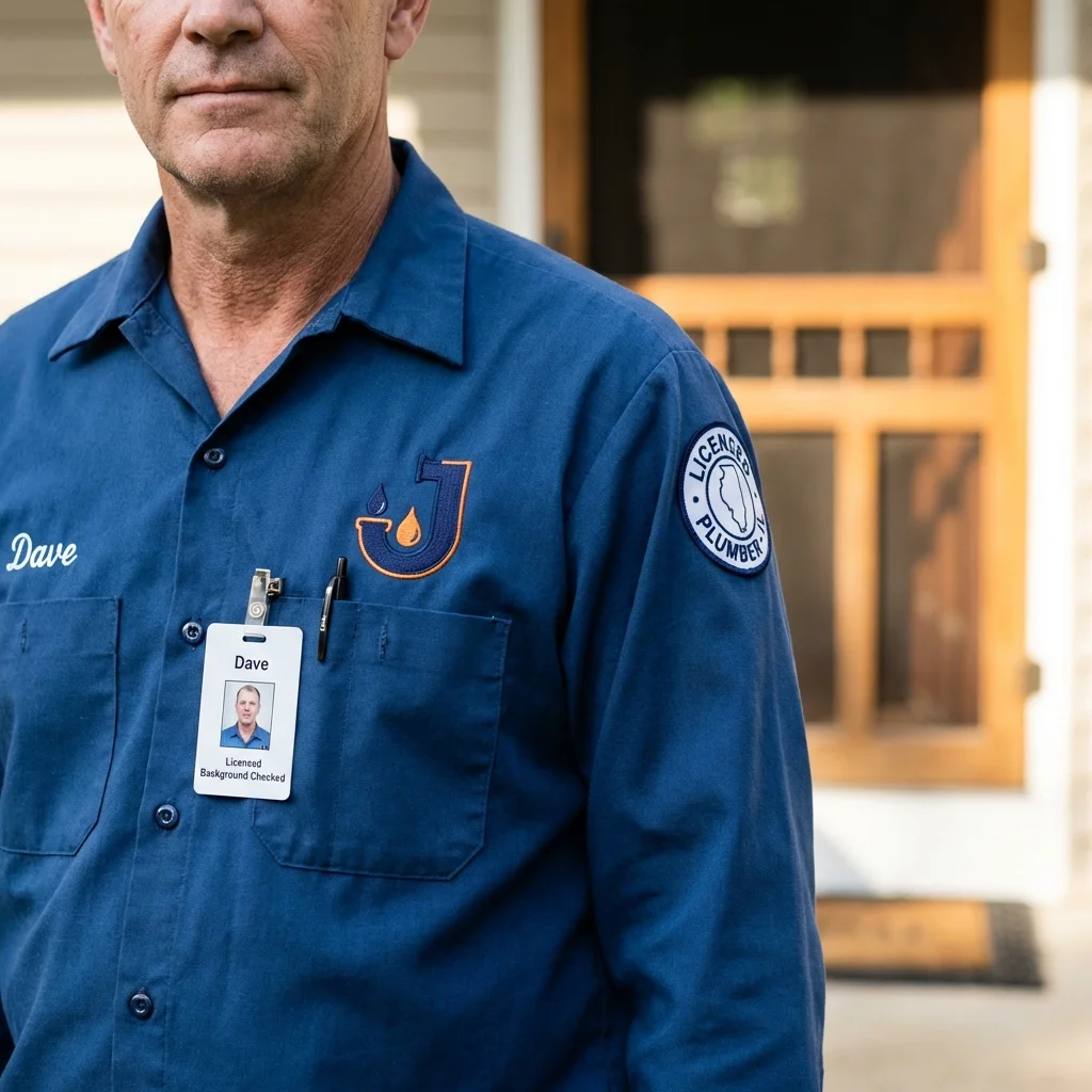 Licensed plumber showing ID badge in Fort Madison, IA