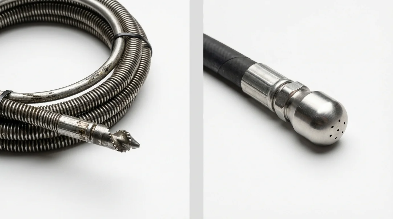 Drain snake cable and hydro jetting nozzle used for drain cleaning in Fort Madison, IA