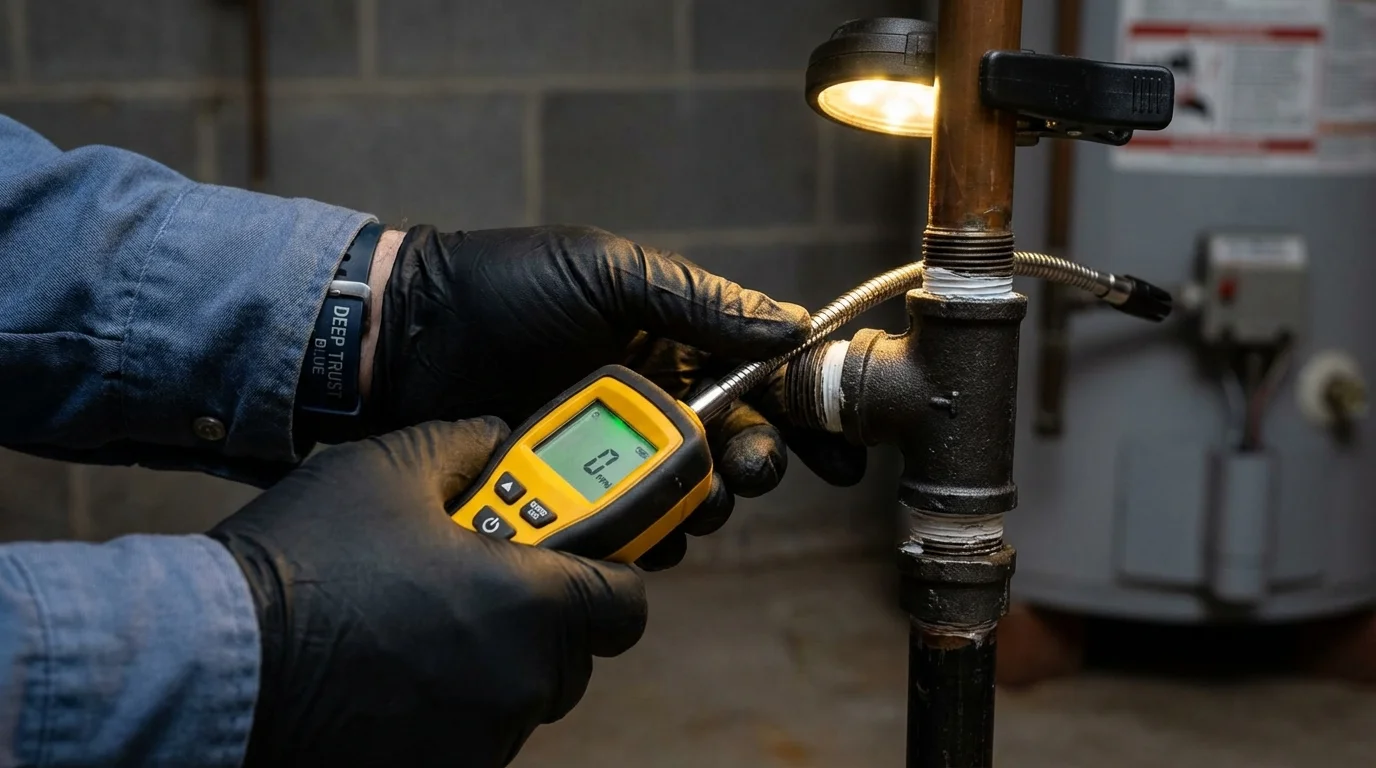 Gas leak detection with electronic sniffer by Johns Plumbing LLC in Fort Madison
