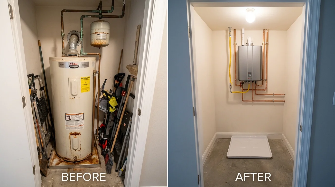 Tank water heater versus wall-mounted tankless unit comparison for Fort Madison, IA homeowners