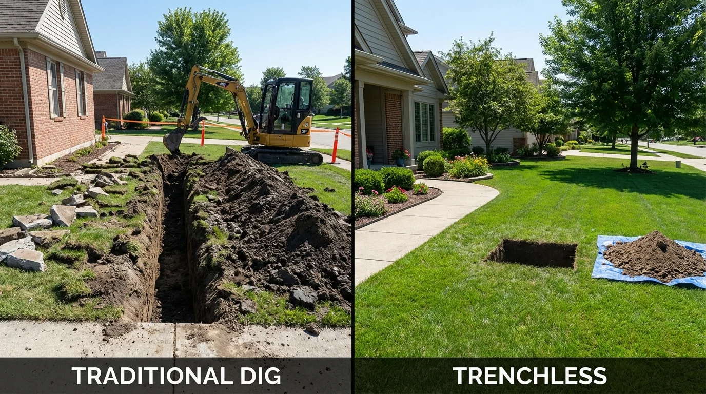 Trenchless sewer repair with minimal yard damage versus traditional excavation in Fort Madison, IA